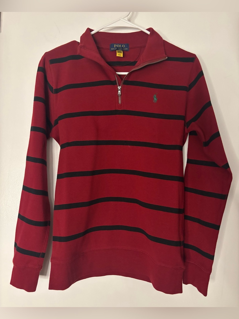Polo by Ralph Lauren Red and Black Striped Half-Zip Sweater